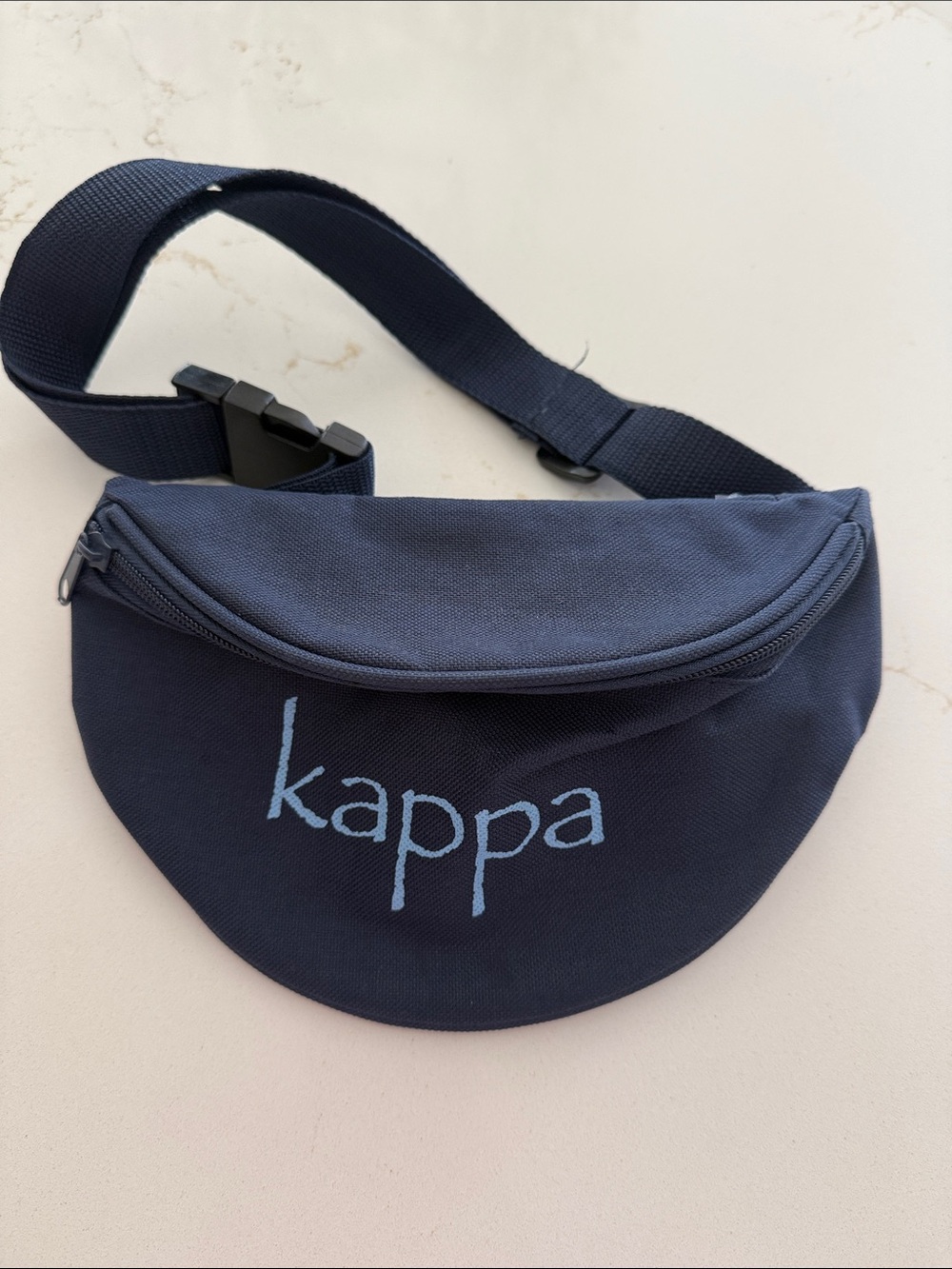 Kappa Kappa Gamma Sorority KKG Navy Canvas Belt Bag with Light Blue Logo EXC